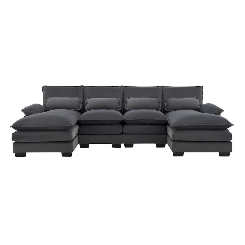 Divano Sezionale Modulare a U Moderno Grigio con Doppia Chaise Longue