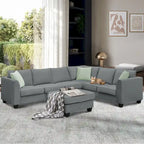 L-Shaped 7-Seats Modular Sectional Sofa with Ottoman with 3 Pillows