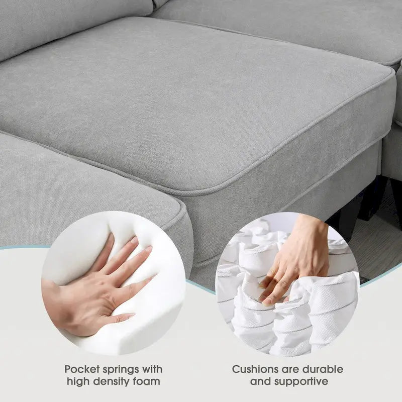 Canapé d'angle moderne surdimensionné en velours 89*89, grand meuble d'intérieur rembourré en forme de L avec double coussin, gris