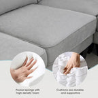 Canapé d'angle moderne surdimensionné en velours 89*89, grand meuble d'intérieur rembourré en forme de L avec double coussin, gris