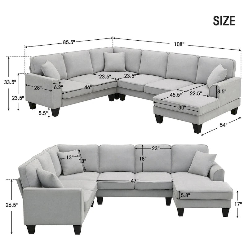 Canapé d'angle moderne surdimensionné en velours 89*89, grand meuble d'intérieur rembourré en forme de L avec double coussin, gris