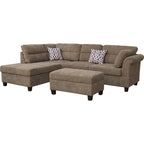 Canapé sectionnel Ari de 264 cm avec méridienne, pouf, 2 oreillers décoratifs, marron