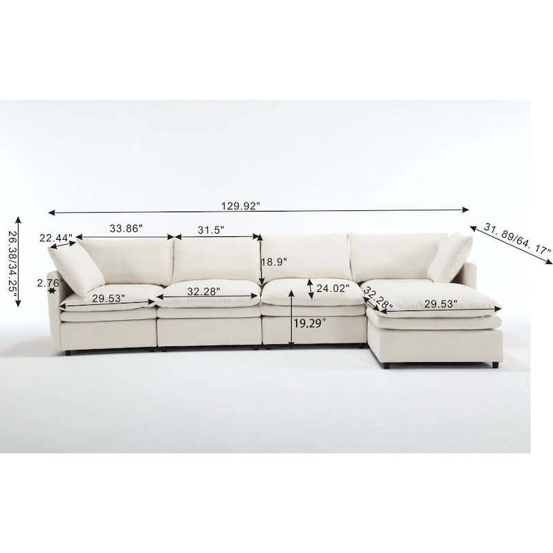 Divano componibile moderno imbottito con chaise longue