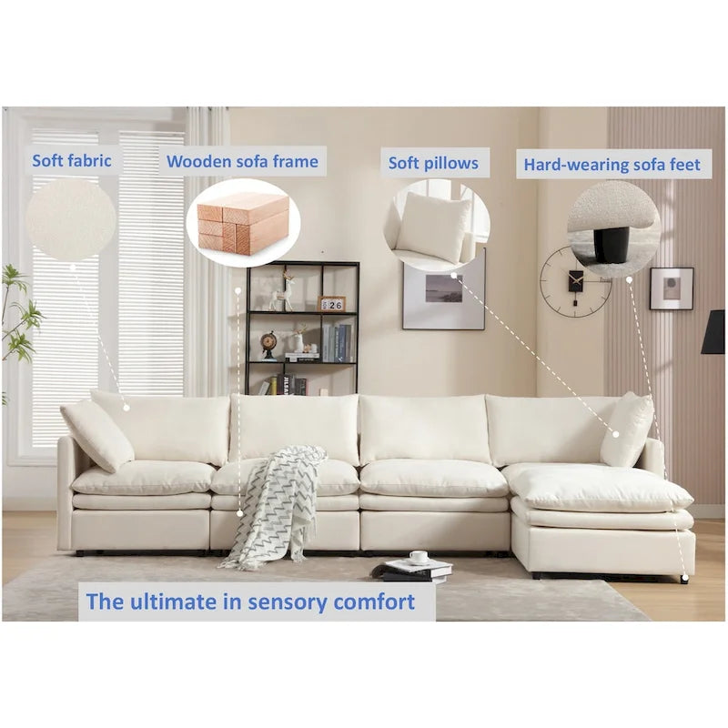 Divano componibile moderno imbottito con chaise longue