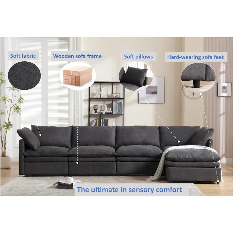 Divano componibile moderno imbottito con chaise longue