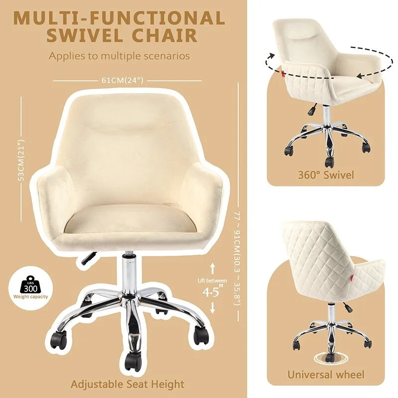 Poltroncina Girevole Sedia da Toilette Sedia da Ufficio con Ruote Moderna Regolabile in Altezza Rosa/Grigio/Bianco
