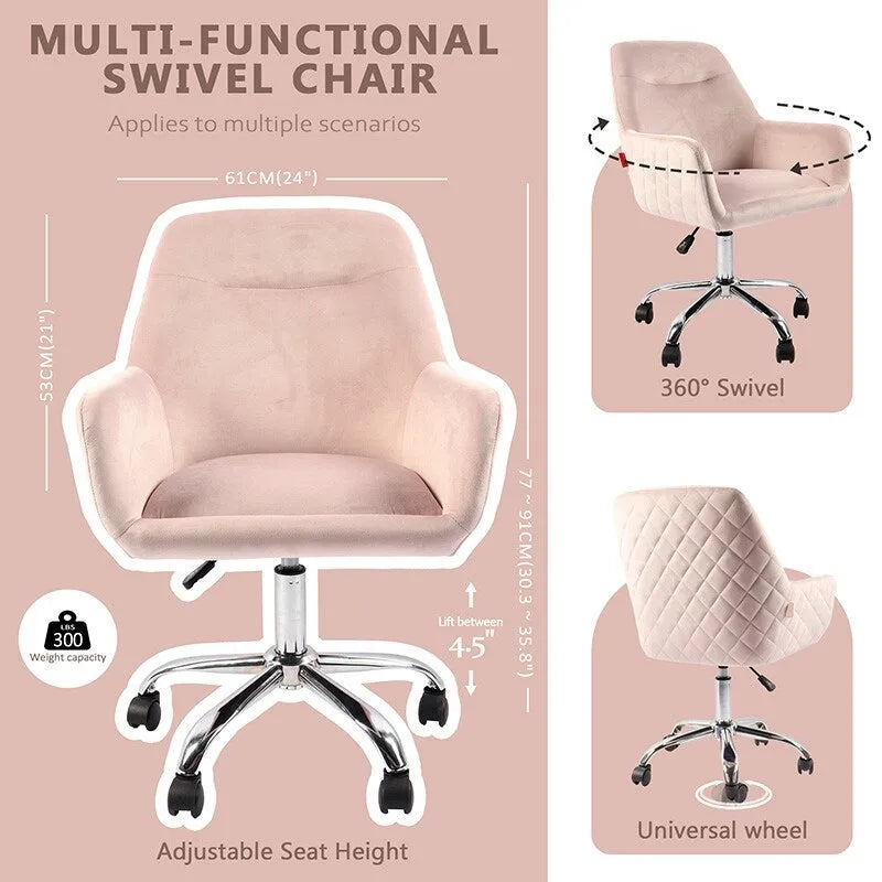 Poltroncina Girevole Sedia da Toilette Sedia da Ufficio con Ruote Moderna Regolabile in Altezza Rosa/Grigio/Bianco
