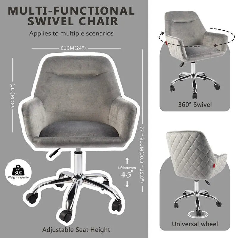 Poltroncina Girevole Sedia da Toilette Sedia da Ufficio con Ruote Moderna Regolabile in Altezza Rosa/Grigio/Bianco