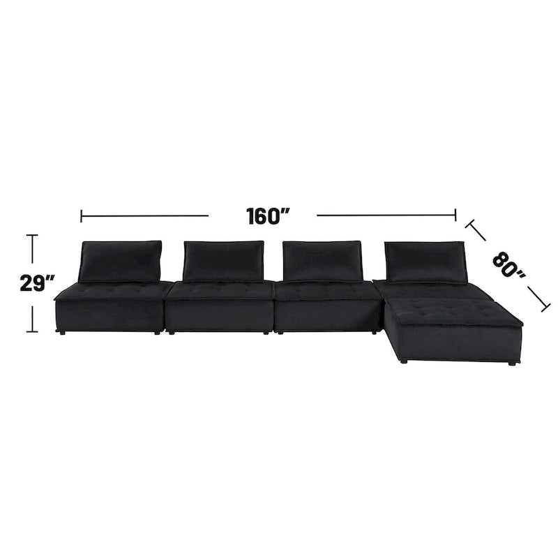 Divano modulare a 5 pezzi in velluto con pouf