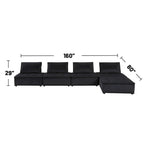 Divano modulare a 5 pezzi in velluto con pouf