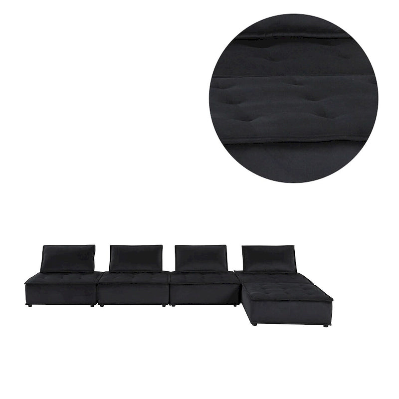 Divano modulare a 5 pezzi in velluto con pouf