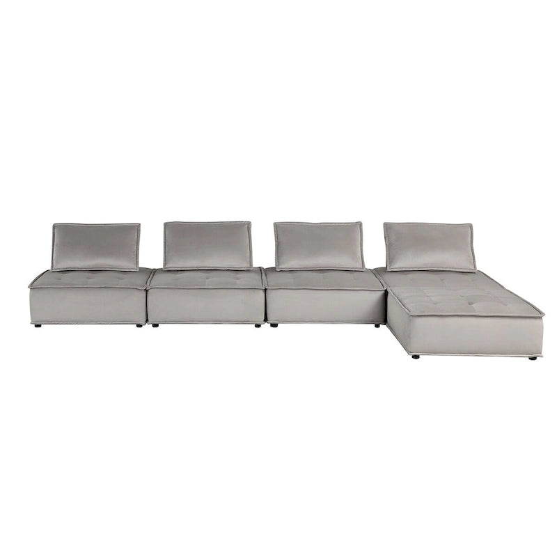 Divano modulare a 5 pezzi in velluto con pouf