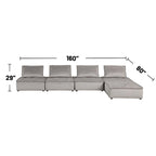 Divano modulare a 5 pezzi in velluto con pouf
