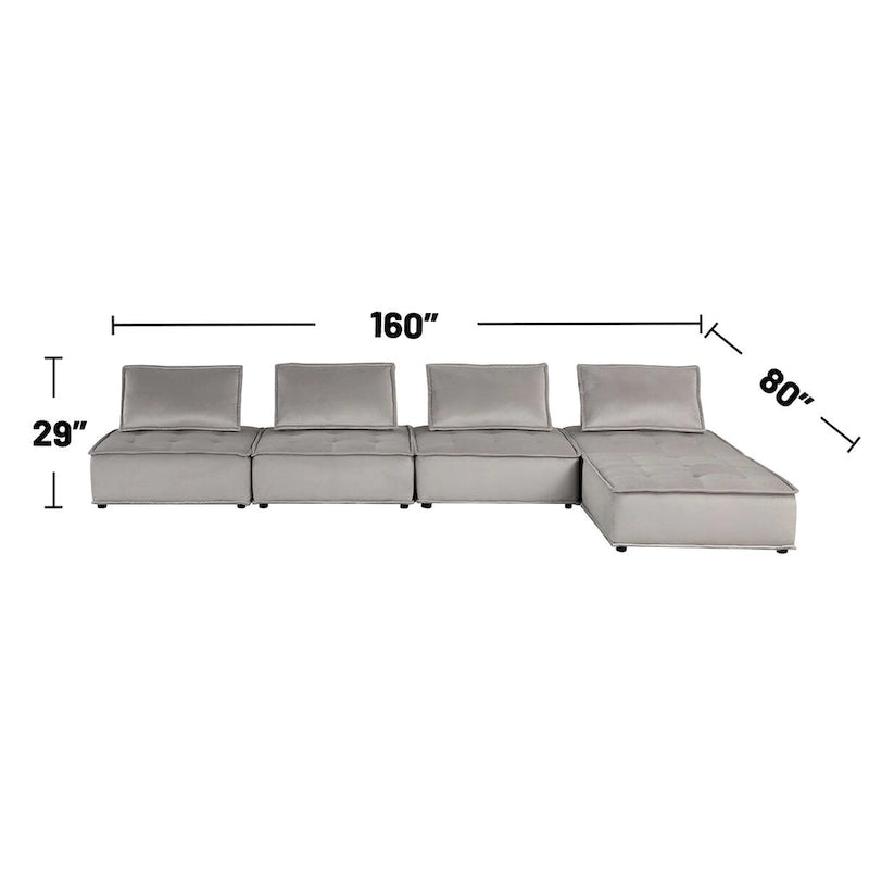 Divano modulare a 5 pezzi in velluto con pouf