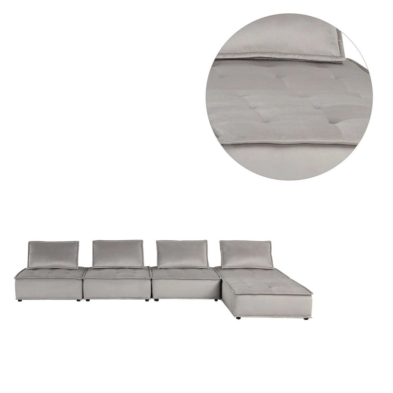 Divano modulare a 5 pezzi in velluto con pouf