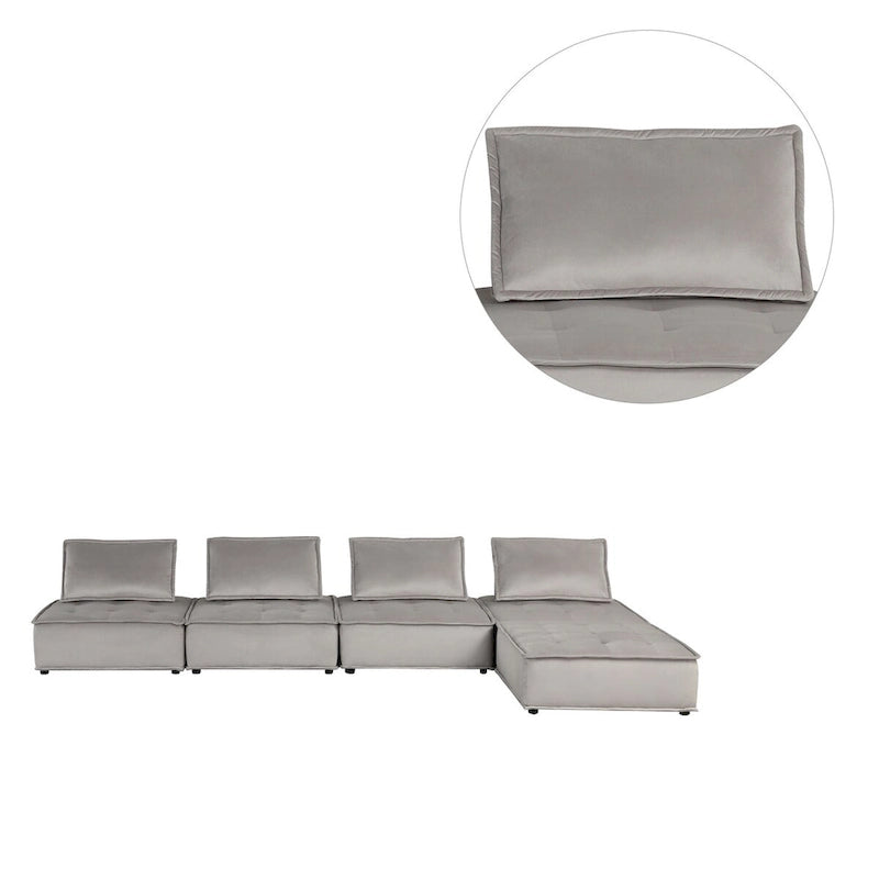 Divano modulare a 5 pezzi in velluto con pouf