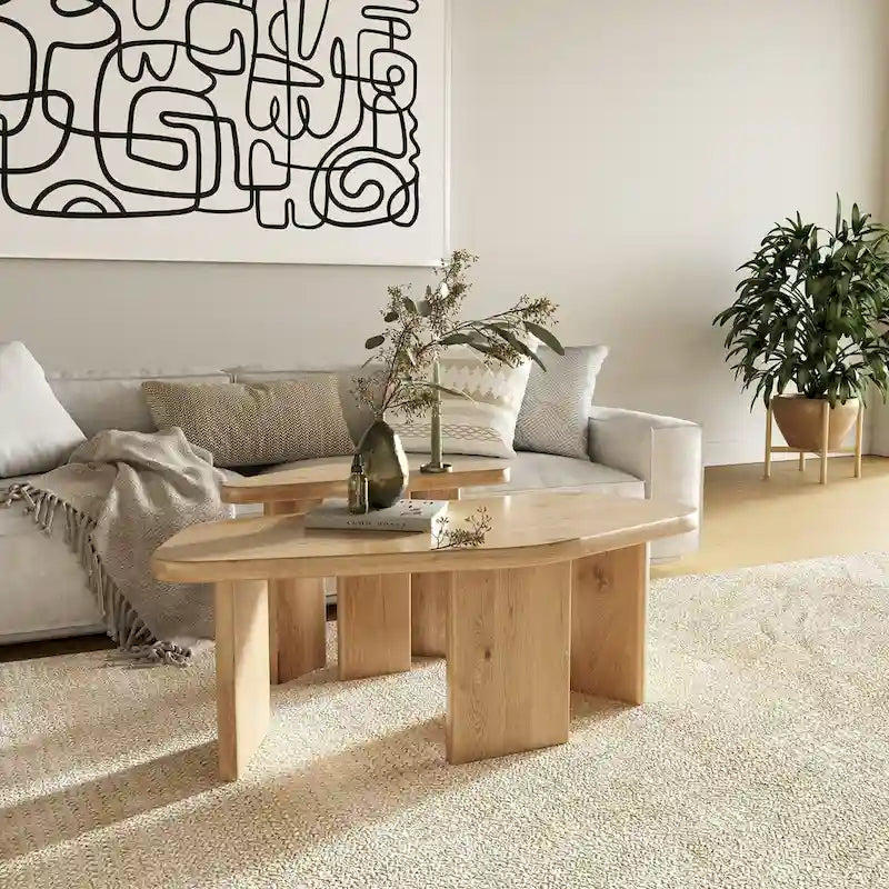 Set di tavolini da caffè moderni in legno naturale