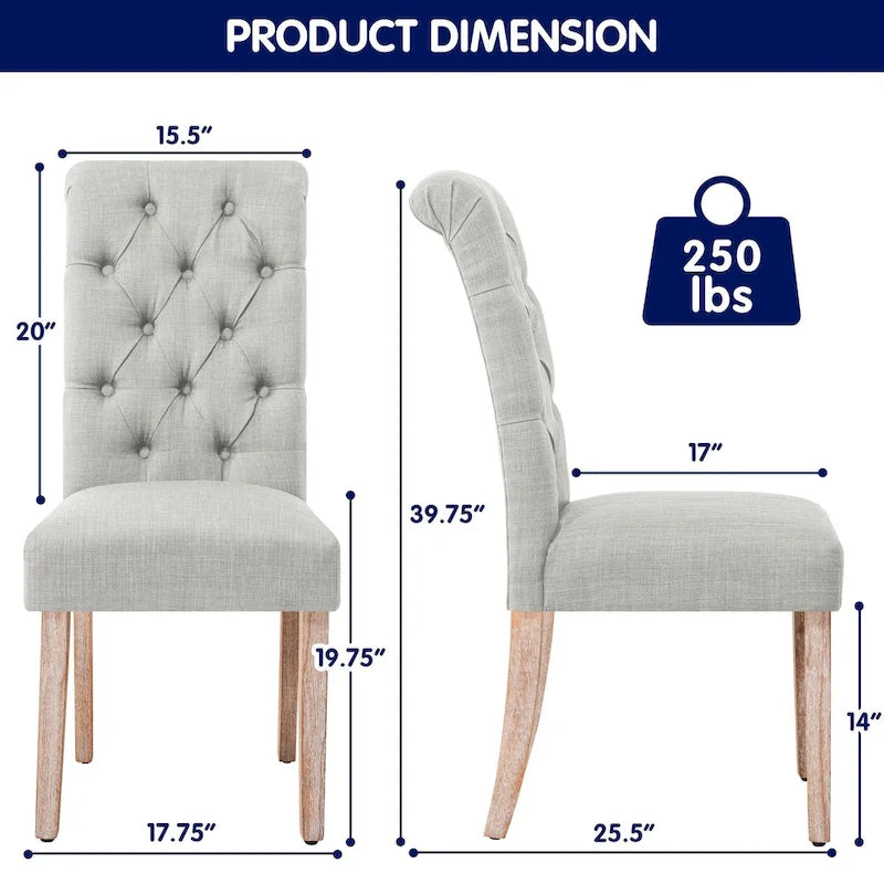 Set di 2 sedie da pranzo Parsons imbottite in lino con bottoni