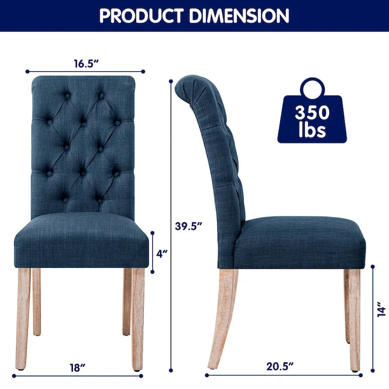 Set di 2 sedie da pranzo Parsons imbottite in lino con bottoni