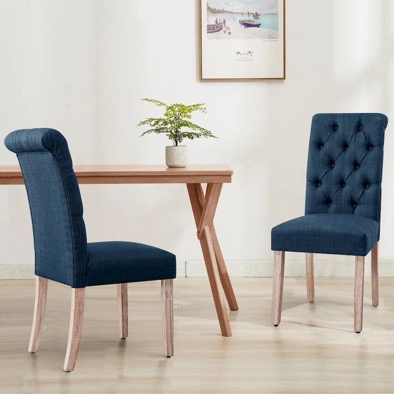 Set di 2 sedie da pranzo Parsons imbottite in lino con bottoni