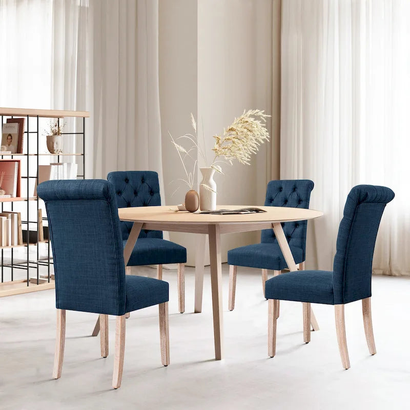 Set di 2 sedie da pranzo Parsons imbottite in lino con bottoni