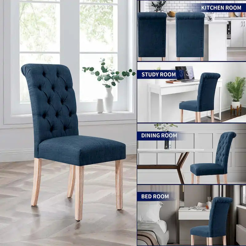 Set di 2 sedie da pranzo Parsons imbottite in lino con bottoni