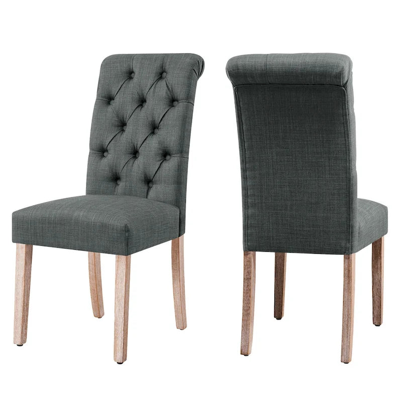 Set di 2 sedie da pranzo Parsons imbottite in lino con bottoni