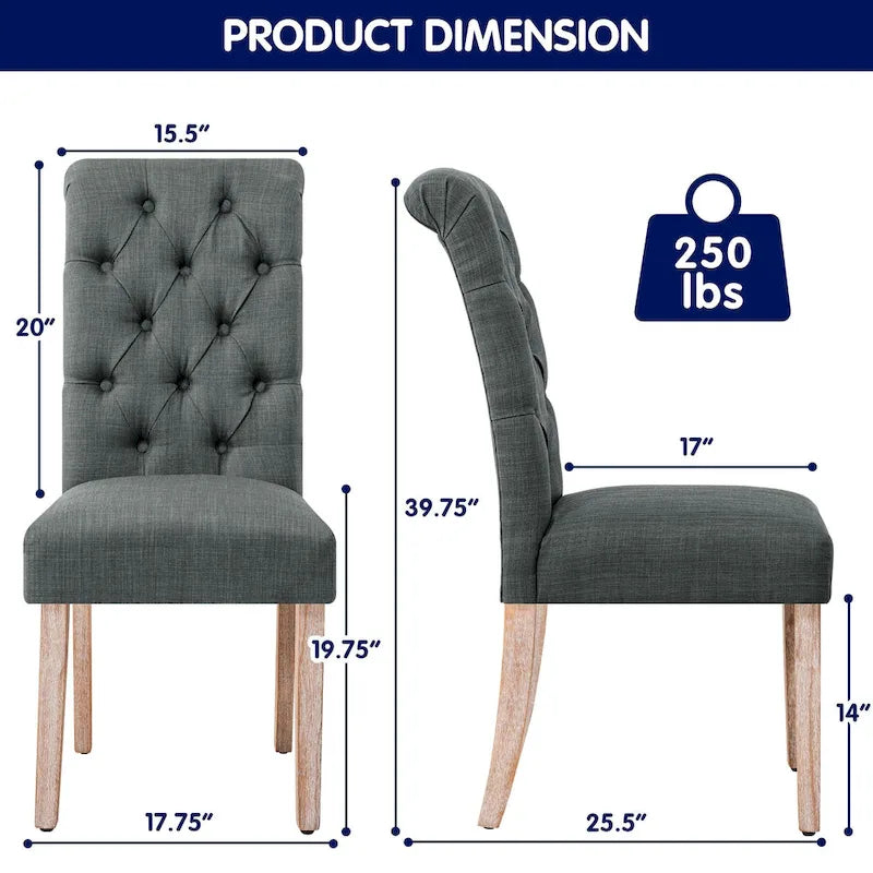 Set di 2 sedie da pranzo Parsons imbottite in lino con bottoni