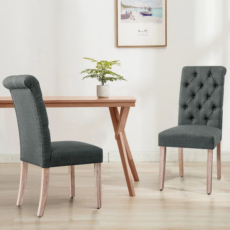 Set di 2 sedie da pranzo Parsons imbottite in lino con bottoni