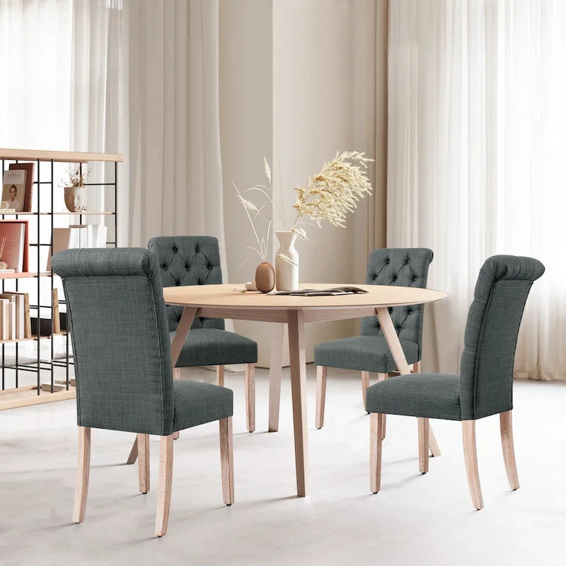 Set di 2 sedie da pranzo Parsons imbottite in lino con bottoni