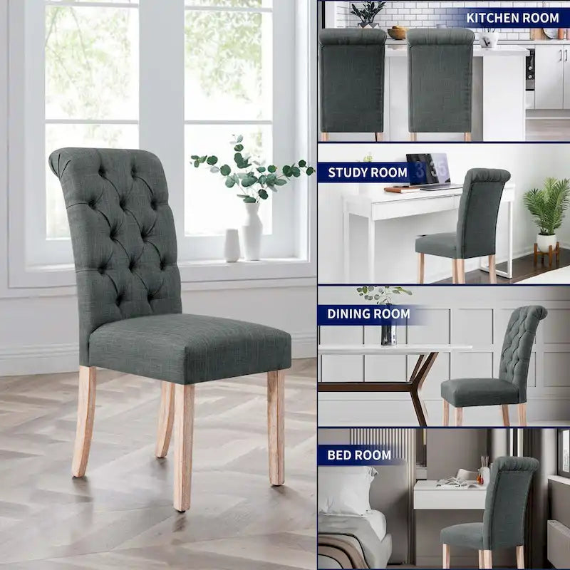 Set di 2 sedie da pranzo Parsons imbottite in lino con bottoni