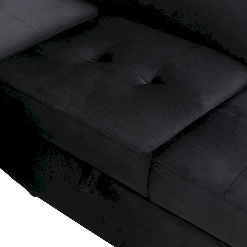 Divano letto angolare a L con contenitore e ricarica USB