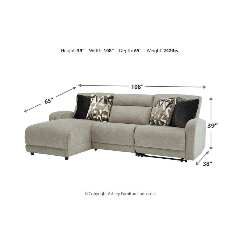 Signature Design by Ashley Colleyville divano sezionale reclinabile elettrico a 3 pezzi con chaise longue grigio - 108L x 65P x 39A