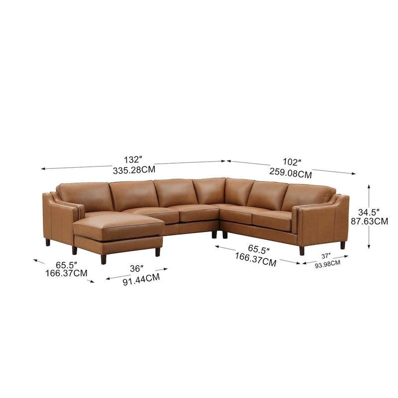 Divano sezionale Hydeline Bella in pelle primo fiore, lato sinistro, con chaise longue