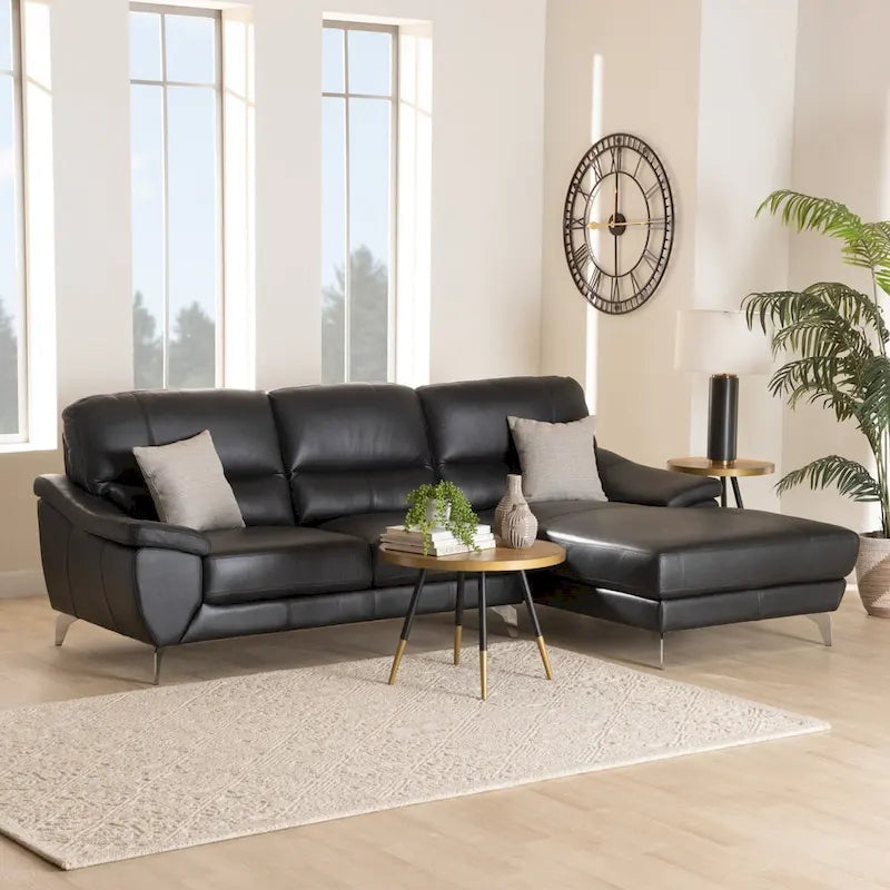 Townsend Modern Full Leather Sectional Sofa with Right Facing Chaise