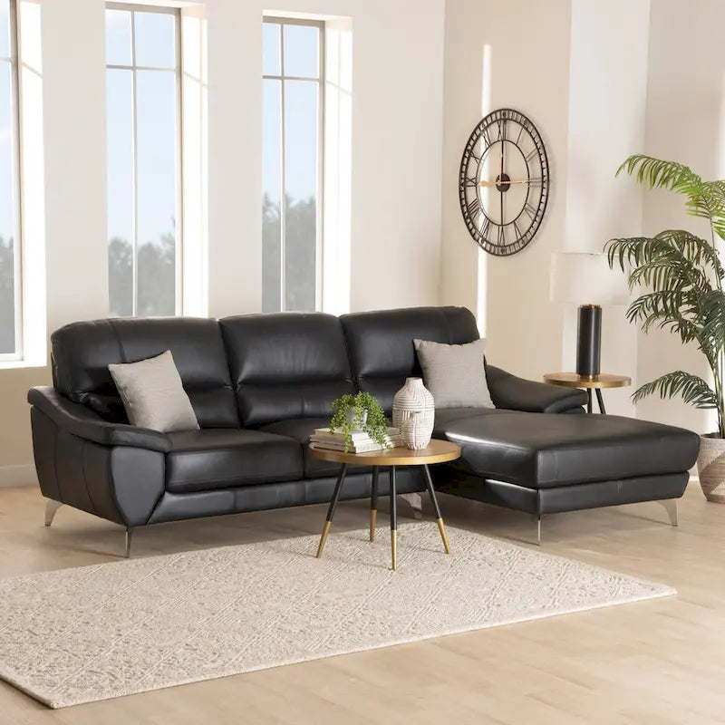 Divano componibile moderno Townsend interamente in pelle con chaise longue a destra