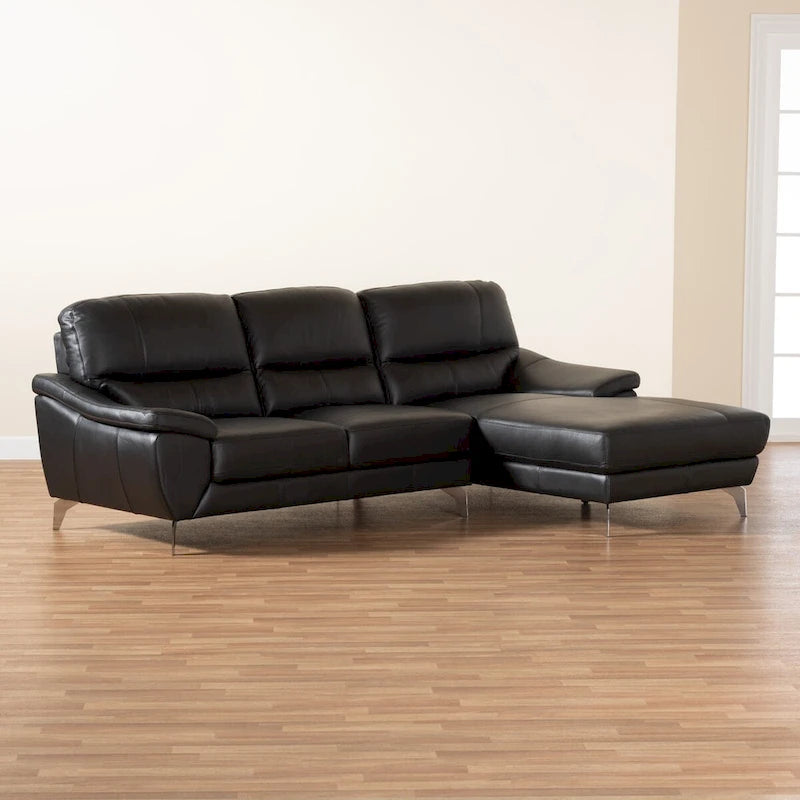 Divano componibile moderno Townsend interamente in pelle con chaise longue a destra