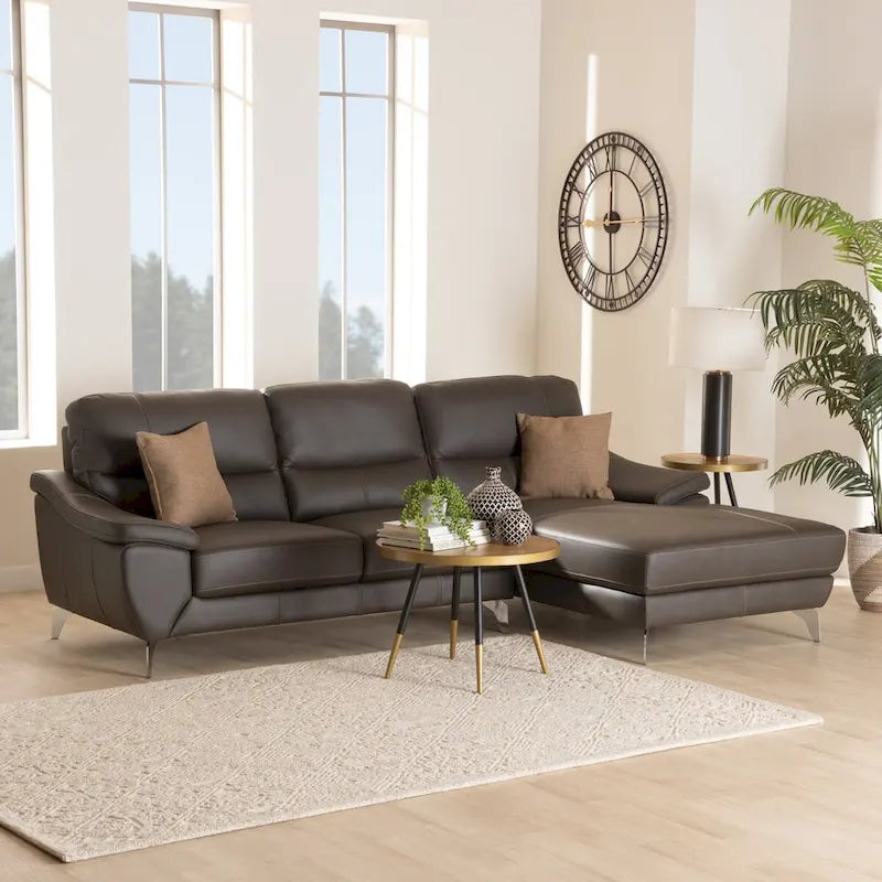 Divano componibile moderno Townsend interamente in pelle con chaise longue a destra