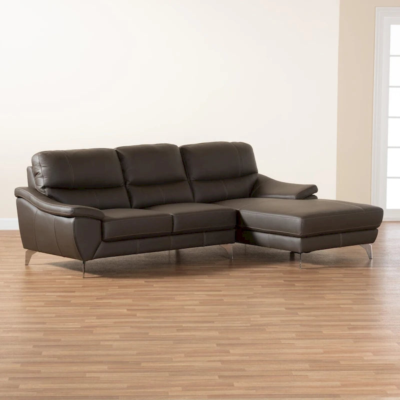 Divano componibile moderno Townsend interamente in pelle con chaise longue a destra