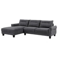 Divano componibile Cyra 2 pezzi da 110 pollici, chaise longue, tessuto grigio, bordino decorativo