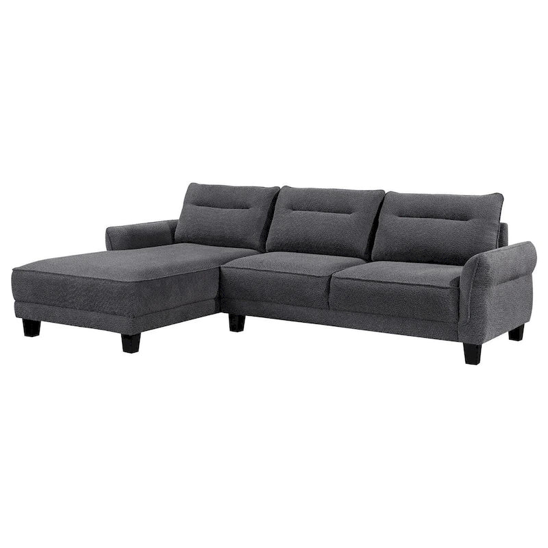 Divano componibile Cyra 2 pezzi da 110 pollici, chaise longue, tessuto grigio, bordino decorativo