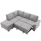 Canapé d'angle convertible en velours avec pouf de rangement et port USB