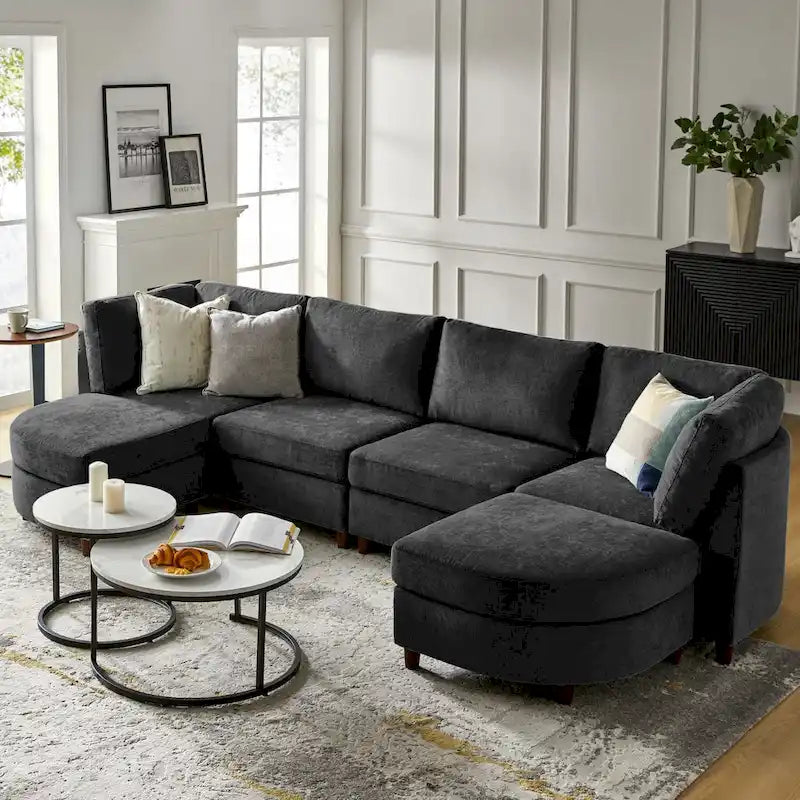 Mattia Modern Under-seat Storage Sectional Sofa with Round Table and Solid Wood Legs by HULALA HOME