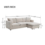 Canapé d'angle moderne en L, 2 coussins offerts, ensemble de canapé 4 places en tissu polyester, pouf, beige
