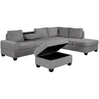 Divano sezionale moderno a L da 112 pollici con chaise reversibile, pouf contenitore e due portabicchieri - 112L x 80P x 33,7A