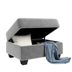 Divano sezionale moderno a L da 112 pollici con chaise reversibile, pouf contenitore e due portabicchieri - 112L x 80P x 33,7A
