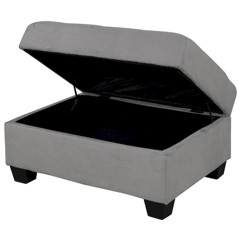 Divano sezionale moderno a L da 112 pollici con chaise reversibile, pouf contenitore e due portabicchieri - 112L x 80P x 33,7A