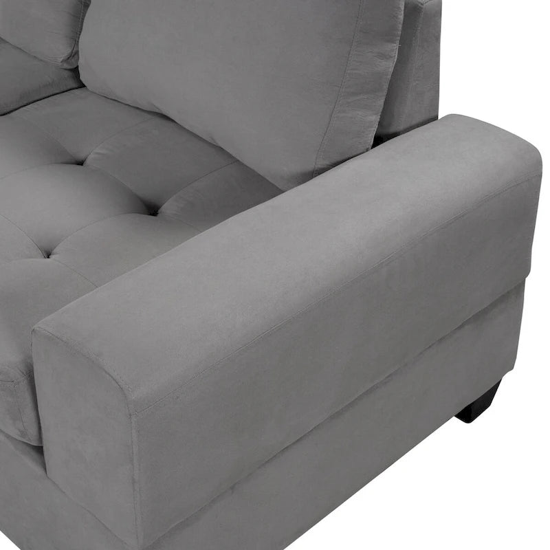 Divano sezionale moderno a L da 112 pollici con chaise reversibile, pouf contenitore e due portabicchieri - 112L x 80P x 33,7A