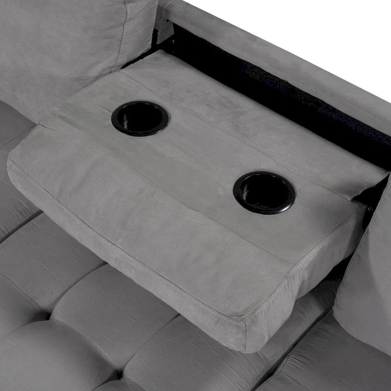Divano sezionale moderno a L da 112 pollici con chaise reversibile, pouf contenitore e due portabicchieri - 112L x 80P x 33,7A