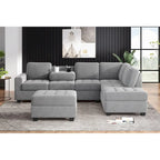 Divano sezionale moderno a L da 112 pollici con chaise reversibile, pouf contenitore e due portabicchieri - 112L x 80P x 33,7A
